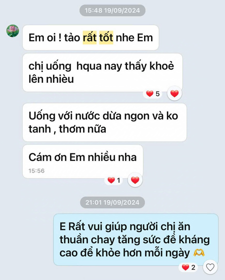 Feedback từ khách hàng sử dụng tảo xoắn tươi Alina” .